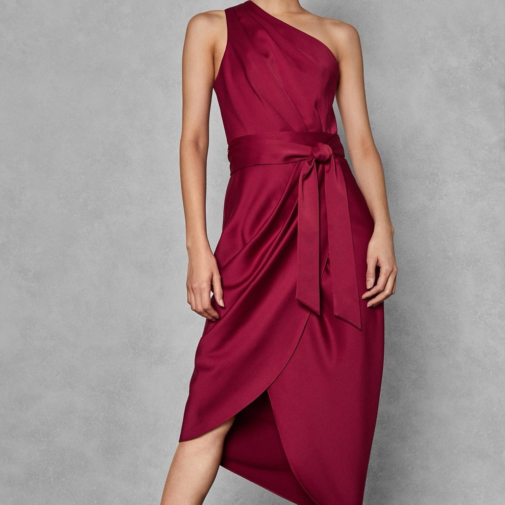 Ted Baker London One-Shoulder Red Midi Dress | Size 3 (US 8)